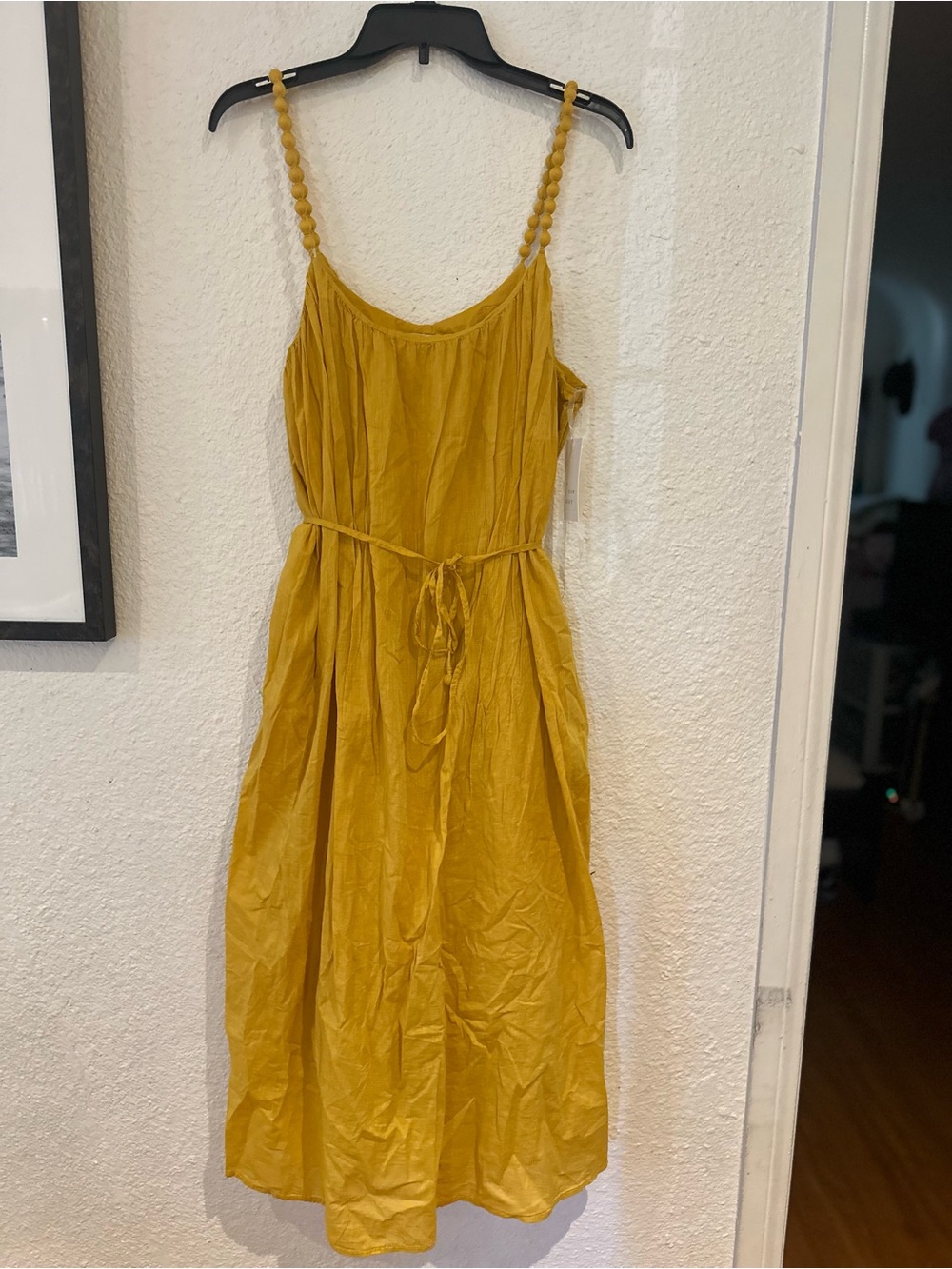 a new day Mustard Yellow Beaded-Strap Midi Dress